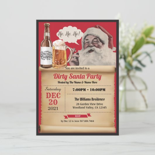 Dirty Santa Kerstparty  uitnodiging (Staand voorkant)