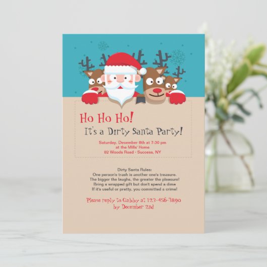 Dirty Santa Party Uitnodiging (Staand voorkant)