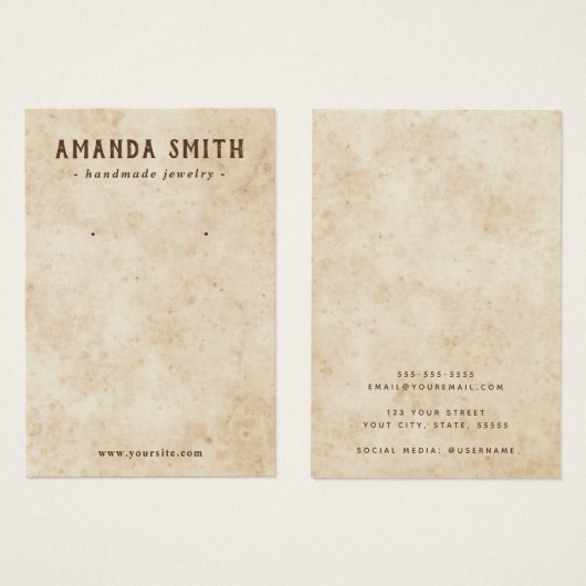 Dirty shabby  paper earing display card visitekaartje (Voorkant /achterkant)