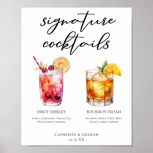Dirty Shirley Bourbon Smash Signature Drinken Menu Poster (Voorkant)