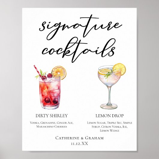 Dirty Shirley Lemon Drop Signature Cocktails Menu Poster (Voorkant)