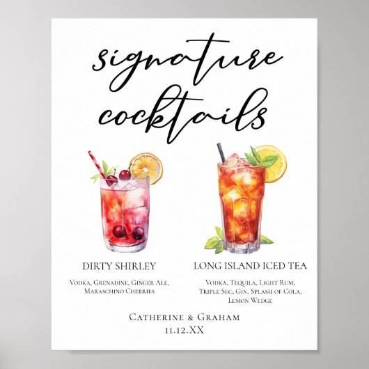 Dirty Shirley Long Island Signature Cocktails Menu Poster (Voorkant)