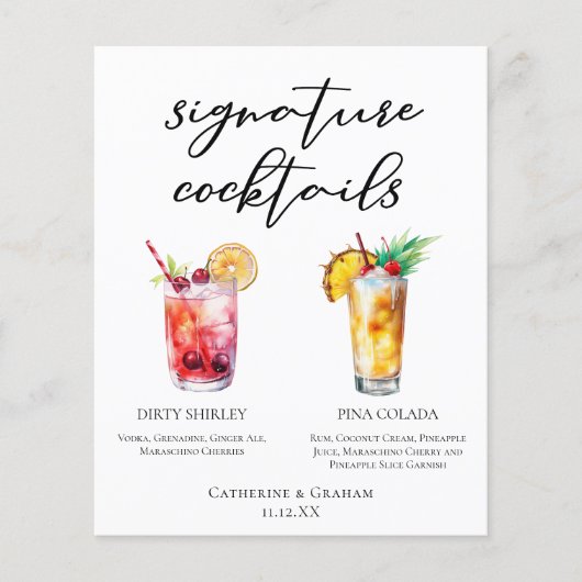 Dirty Shirley Piña Colada Signature Cocktails Menu (Voorkant)
