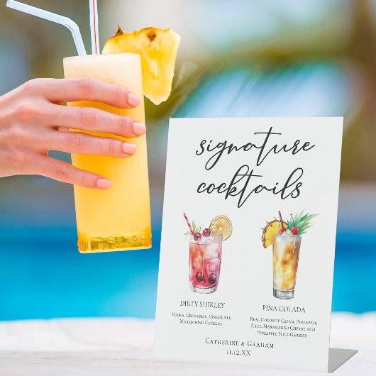 Dirty Shirley Piña Colada Signature Cocktails Menu Reclamebord Met Voetstuk