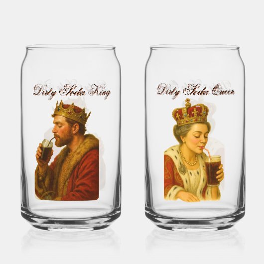 Dirty Soda King en Queen Soda Bril Blikvorm Glas (Voorkant)