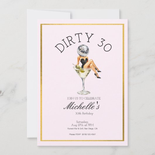 Dirty Thirty 30th Birthday Party Disco Martini  Kaart