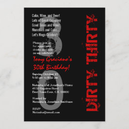 Dirty Thirty Birthday Zwart Wit Rood Sjabloon Kaart