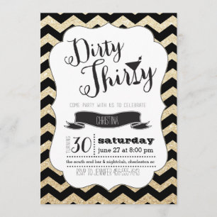 Dirty Thirty Black & Gold Chevron verjaardagsuitno Kaart