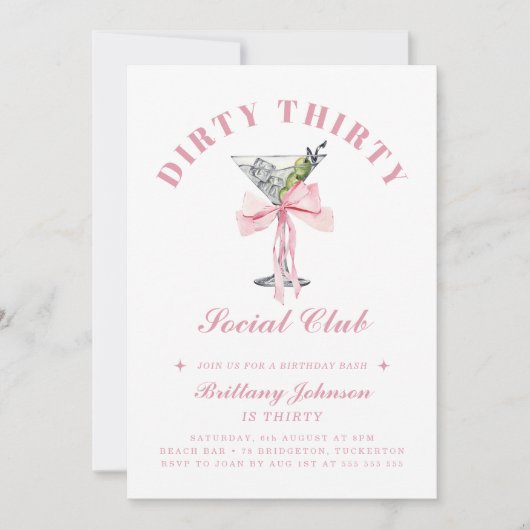 Dirty Thirty Bow & Martini 30e verjaardag Kaart (Voorkant)