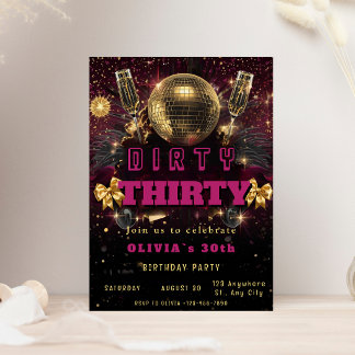 Dirty Thirty Disco Birthday Invitation Kaart