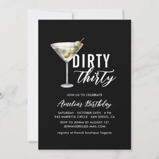 Dirty Thirty Martini 30e verjaardag uitnodiging (Voorkant)