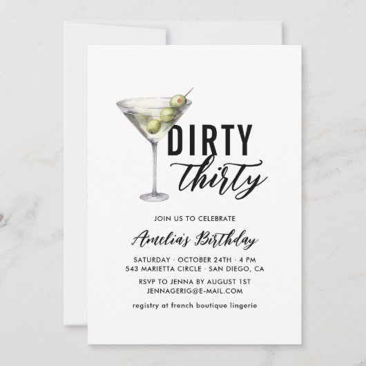 Dirty Thirty Martini 30e verjaardag uitnodiging (Voorkant)