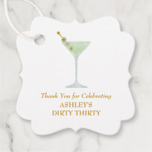 Dirty Thirty Martini Cocktail, 30th Birthday Party Bedankjes Labels
