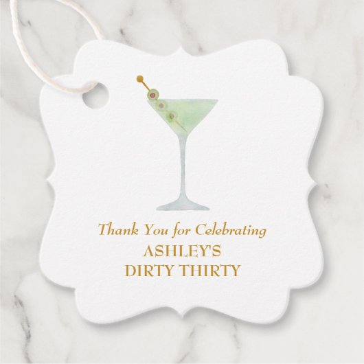 Dirty Thirty Martini Cocktail, 30th Birthday Party Bedankjes Labels (Voorkant)
