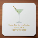Dirty Thirty Martini Cocktail, 30th Birthday Party Vierkante Sticker<br><div class="desc">Deze dertigste verjaardagsfeestje is voorzien van een waterverf schilderij van een martini glas. Pas aan met uw informatie en verander om het even welke formulering om uw gebeurtenis aan te passen.</div>