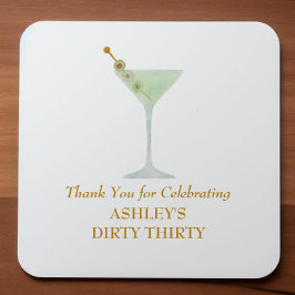 Dirty Thirty Martini Cocktail, 30th Birthday Party Vierkante Sticker