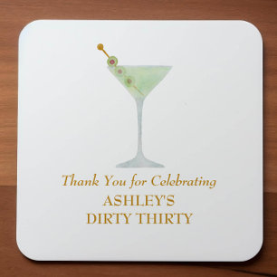 Dirty Thirty Martini Cocktail, 30th Birthday Party Vierkante Sticker