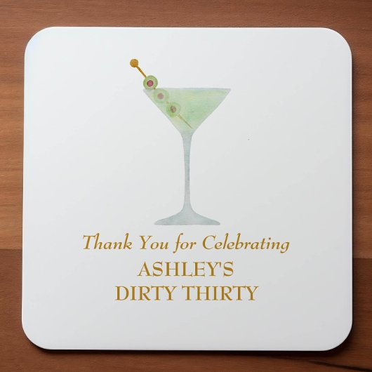Dirty Thirty Martini Cocktail, 30th Birthday Party Vierkante Sticker