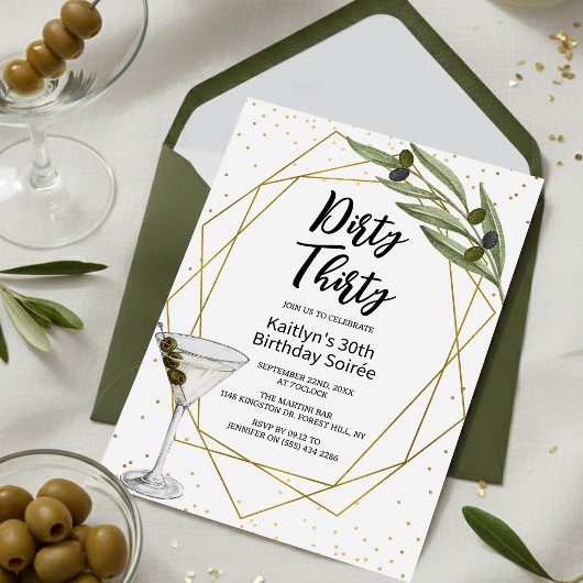 Dirty Thirty Martini Soirée 30th Birthday Party Kaart