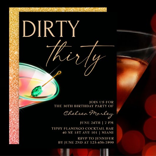 Dirty Thirty Martini Zwart & Goud 30e Verjaardag Kaart