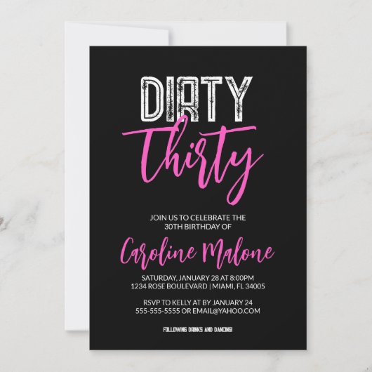 Dirty Thirty Modern 30th Birthday Invitation Kaart (Voorkant)