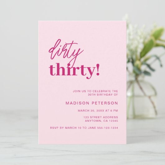 Dirty Thirty Modern Blush Roze Verjaardagsfeestje Kaart (Staand voorkant)
