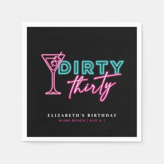 Dirty Thirty Neon Blauw & Roze 30ste Verjaardag Servet (Voorkant)