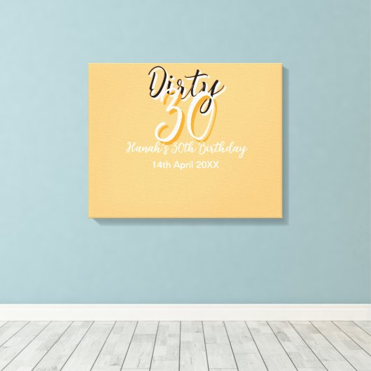 Dirty Thirty oranje witte eenvoudige retro verjaar Canvas Afdruk (Insitu (Houten vloer))
