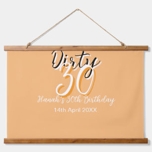 Dirty Thirty oranje witte eenvoudige retro verjaar Hangend Wandkleed