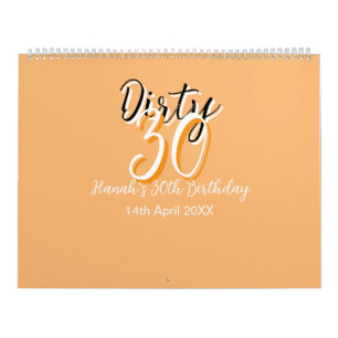Dirty Thirty oranje witte eenvoudige retro verjaar Kalender