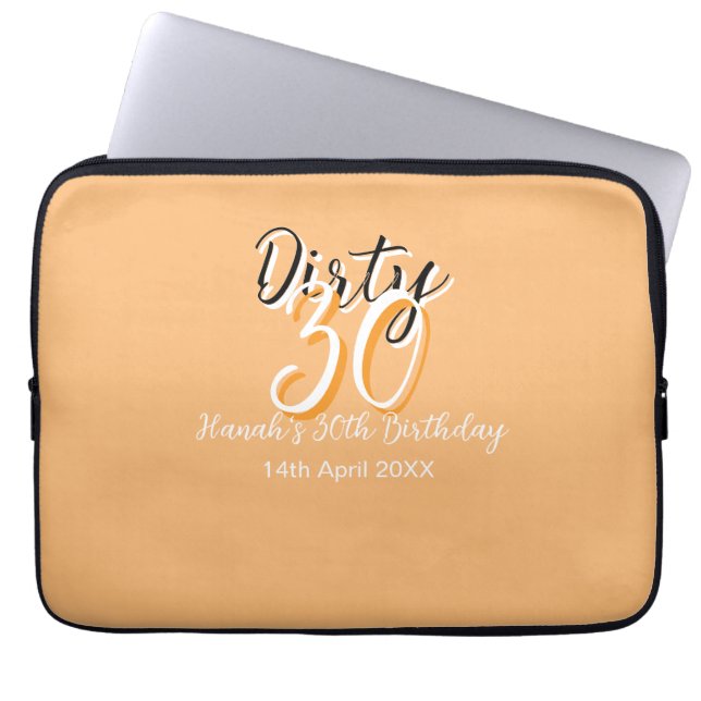 Dirty Thirty oranje witte eenvoudige retro verjaar Laptop Sleeve (Voorkant)