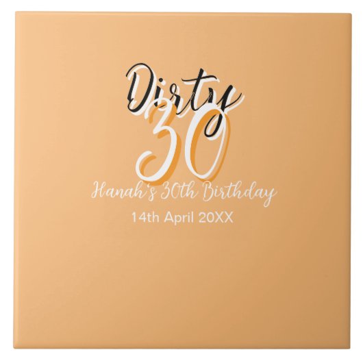 Dirty Thirty oranje witte eenvoudige retro verjaar Tegeltje (Voorkant)