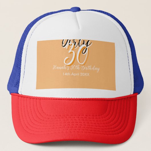 Dirty Thirty oranje witte eenvoudige retro verjaar Trucker Pet (Voorkant)
