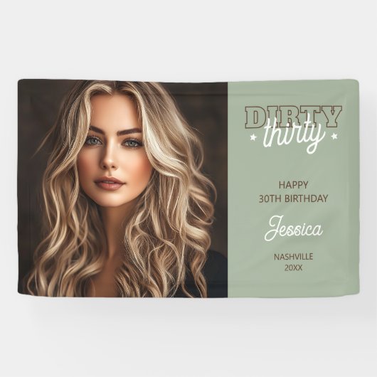 Dirty Thirty Photo Western Rodeo 30e verjaardag Spandoek (Horizontaal)