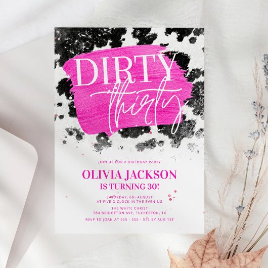 Dirty Thirty Pink & Koe Print 30ste verjaardagsfee Kaart