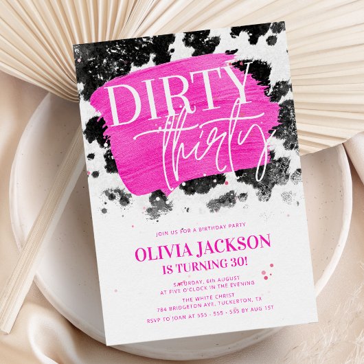 Dirty Thirty Pink & Koe Print 30ste verjaardagsfee Kaart