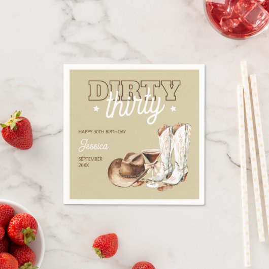 Dirty Thirty Rodeo Taupe Beige 30th Birthday Party Servet (Insitu)