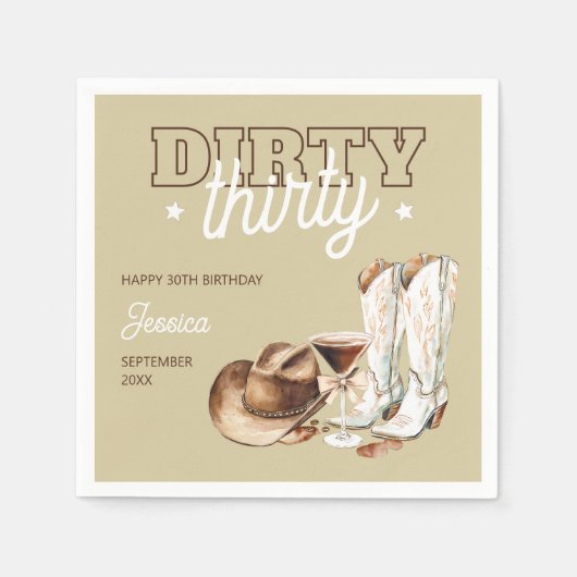 Dirty Thirty Rodeo Taupe Beige 30th Birthday Party Servet (Voorkant)