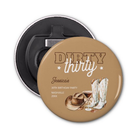 Dirty Thirty Western Country 30ste verjaardagsfees Button Flesopener (Voorkant)