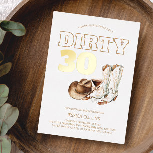 Dirty Thirty Western Cowgirl 30ste verjaardag Folie Uitnodiging
