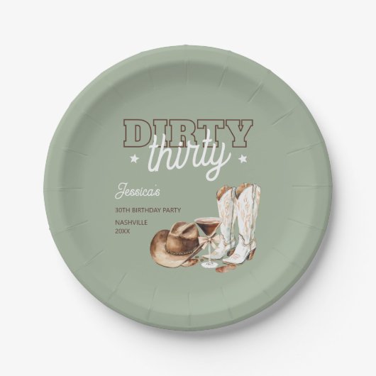 Dirty Thirty Western Rodeo 30ste verjaardagsfeestj Papieren Bordje (Voorkant)