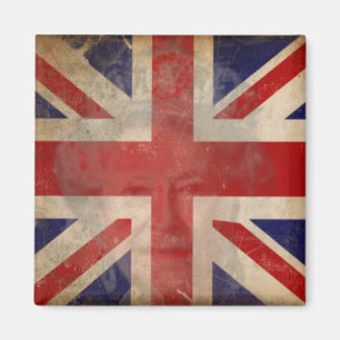 Dirty U.K. Flag Magnet met koningin Elizabeth II