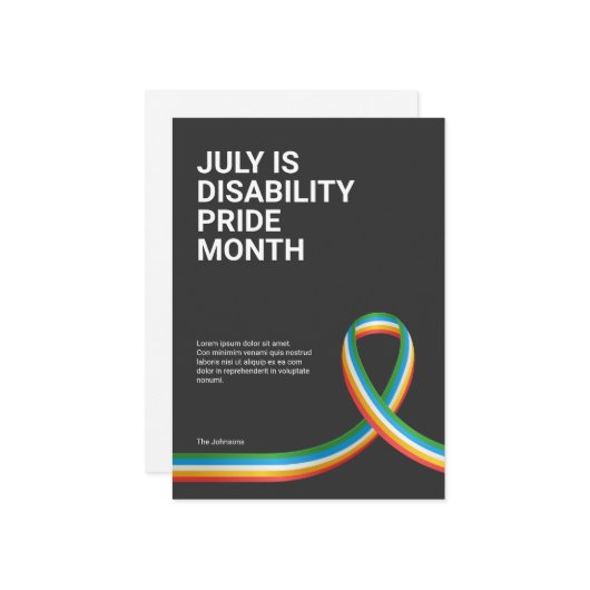 Disability Pride Maand Groet Kaart (Voorkant / Achterkant in situ)