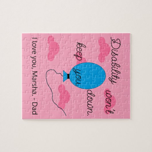 Disability won't Keep You Down:  Pink & Blue Legpuzzel (Horizontaal)