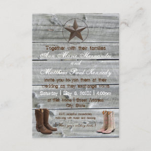Disabled Wood Cowboy Boots-3x5Wedding Invitation Kaart