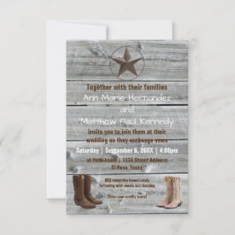 Disabled Wood Cowboy Boots-3x5Wedding Invitation Kaart