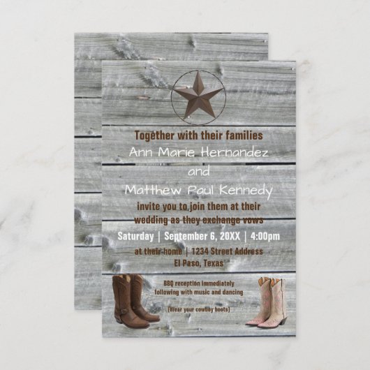 Disabled Wood Cowboy Boots-3x5Wedding Invitation Kaart (Voorkant / Achterkant)