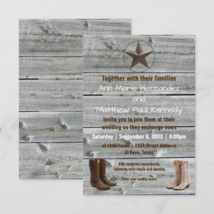 Disabled Wood Cowboy Boots-3x5Wedding Invitation Kaart