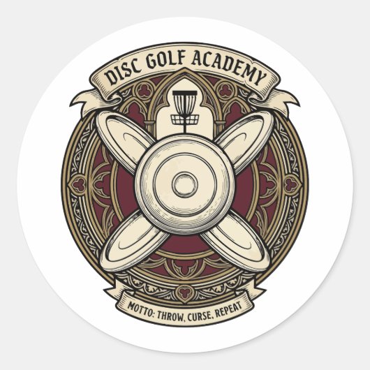 Disc Golf Academy Wapen Ronde Sticker (Voorkant)