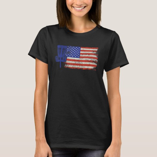 Disc Golf American Flag Disted Usa Disc Golfe T-shirt (Voorkant)